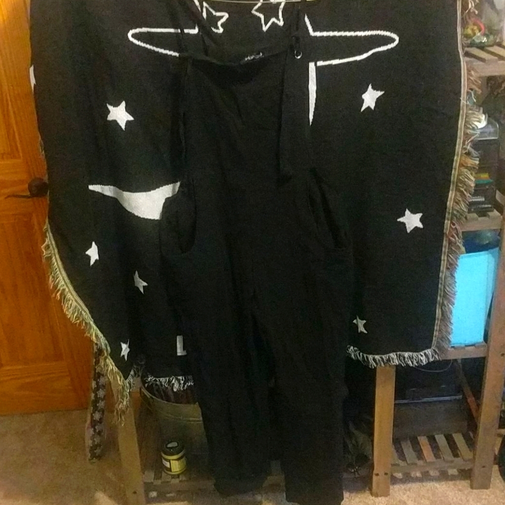 Black, flowy tie up overalls